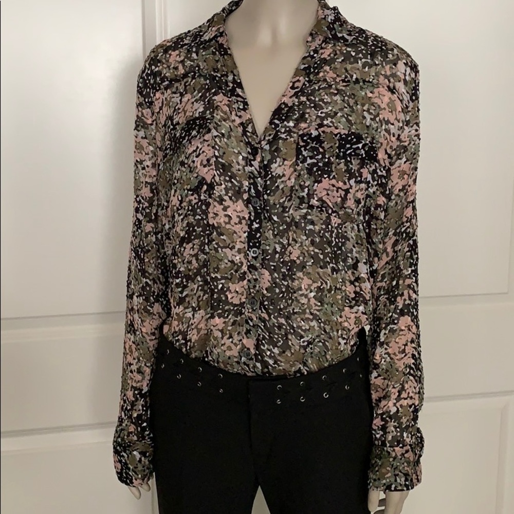 New York & Company Black and Pink Textured Blouse